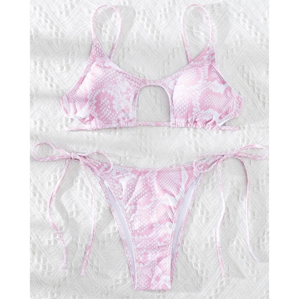 Pink Snakeskin Tie Side Bikini